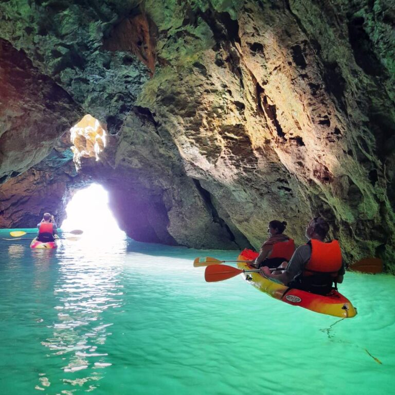 Exploring caves of the Algarve by kayak great family activity in Portugal with South Kayaks Sagres